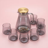 Grey Glass Pitcher and Tumbler Set with Golden Lid (Cold Water Jug Set)