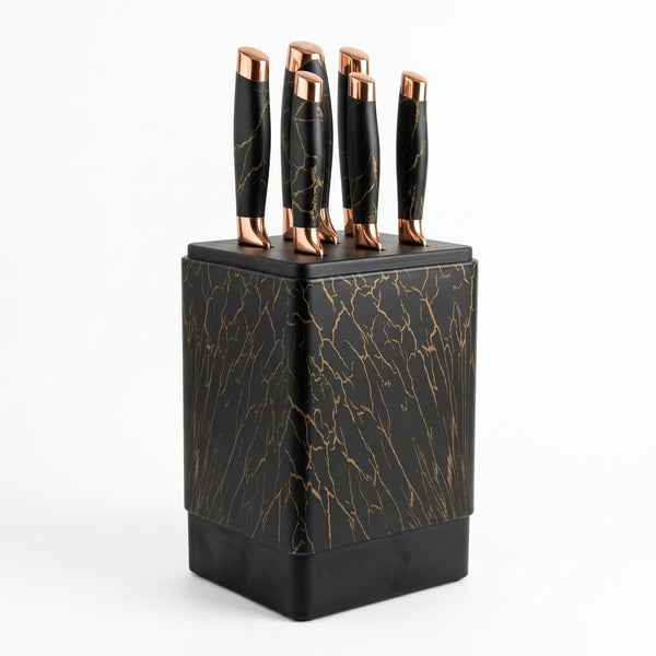 Marble Texture Black & Gold Knife Set Holder