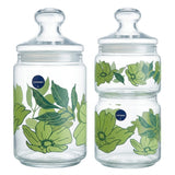 Luminarc Green Floral Glass Storage Jars Set with Lids