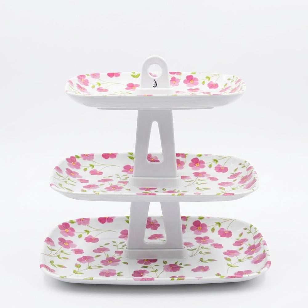 3-Tier Rectangular Floral Serving Stand / Tray Rack