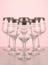 Clear Glass Goblet with Silver Rim & Band Design (6 Pieces Set)