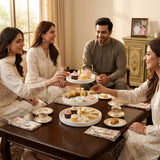 3-Tier Round White Ceramic Serving Tray Stand with Golden Handle