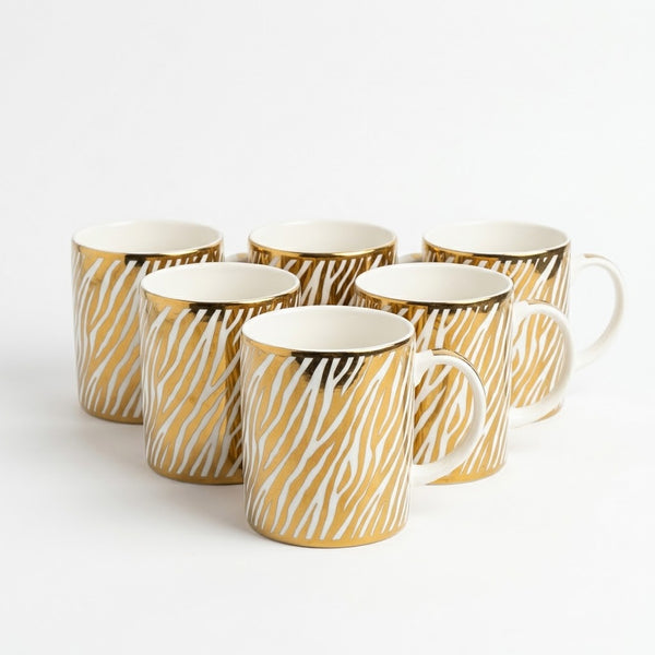 Gold Metallic Zebra Pattern Ceramic Tumbler / Mug (6 Pieces Set)
