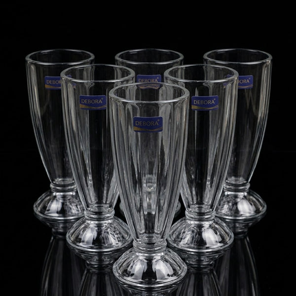 Clear Ribbed Glass Milkshake / Juice Glass (6 Pieces Set)